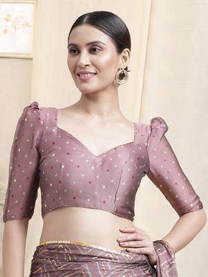 Dusty Pink Chiffon Foil Chevron Print Ethnic Motif Sequinns Border Saree With Unstitched Blouse Piece 5