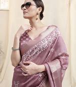 Dusty Pink Cotton Silk Batik Block Block Golden Weaving Border Saree With Unstitched Blouse Piece