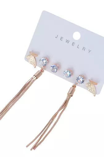 Wo  Set of 3 Rose-Gold-Plated Pear-Beaded Hoop Earrings
