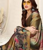 Maroon Chiffon Peocock Print Abstric Print Saree With Unstitched Blouse Piece