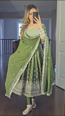 silk gown pant with georgette dupatta sets 1