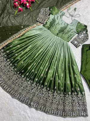 silk gown pant with georgette dupatta sets 2