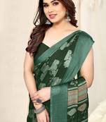 Green Chiffon Floral Print Saree With Unstitched Blouse Piece