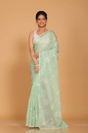 Kota embroidery sarees(Lime Green)