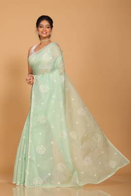 Kota embroidery sarees(Lime Green) 4
