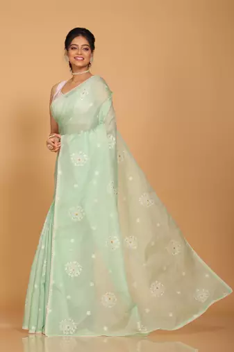 Kota embroidery sarees(Lime Green)