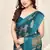 Turquoise chiffon floral print saree with unstitched blouse piece