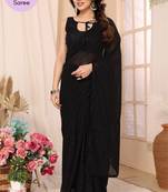Black Embroidered Georgette Ready To Wear Saree With Blouse