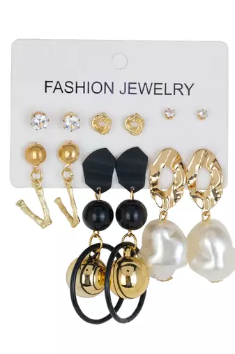 Wo  Set of 6 Gold-Plated Pear-Beaded Hoop Earrings 