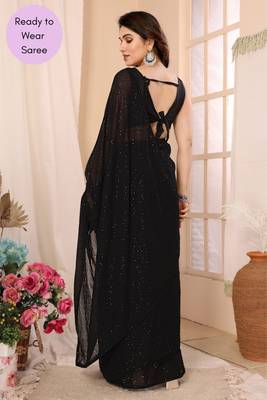 Black Embroidered Georgette Ready To Wear Saree With Blouse 5