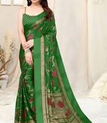 Green Chiffon Floral Print Saree With Unstitched Blouse Piece