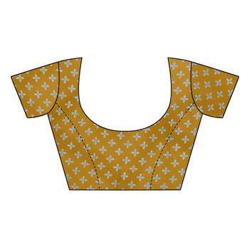 Mustard Chiffon Floral Print Saree With Unstitched Blouse Piece 5