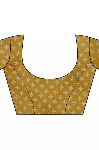 Mustard Chiffon Floral Print Saree With Unstitched Blouse Piece
