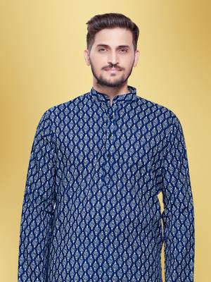 Men's printed cotton kurta set -jypore print 1