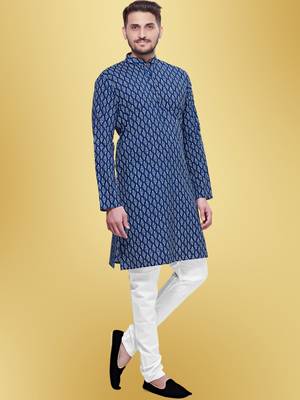 Men's printed cotton kurta set -jypore print 3