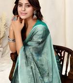 Grey Chiffon Floral Print Saree With Unstitched Blouse Piece