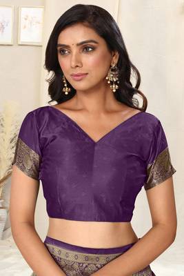 Purple Banarasi silk blendWoven Paisley Ethnic Motif Zari Border Saree With Unstitched Blouse Piece 5