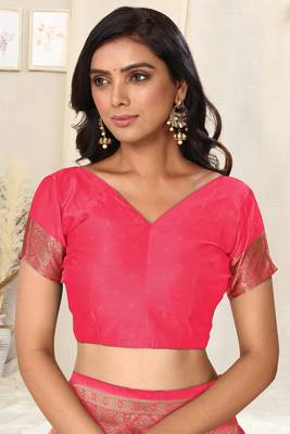 Pink Banarasi silk blendWoven Paisley Ethnic Motif Zari Border Saree With Unstitched Blouse Piece 5