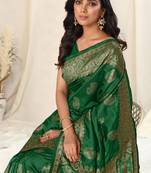 Green Banarasi silk blendWoven Paisley Ethnic Motif Zari Border Saree With Unstitched Blouse Piece