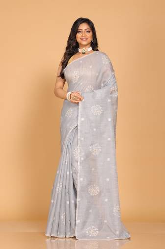 Kota embroidery sarees(Grey)