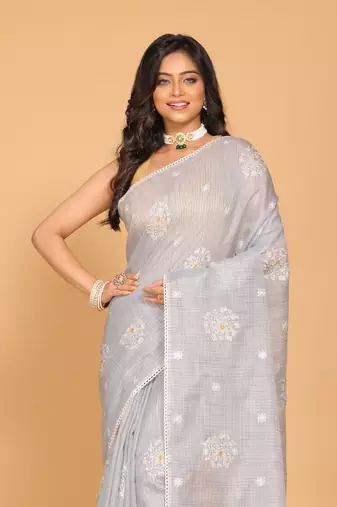 Kota embroidery sarees(Grey)