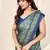 Blue Chiffon Leaf Floral Print Saree With Unstitched Blouse Piece