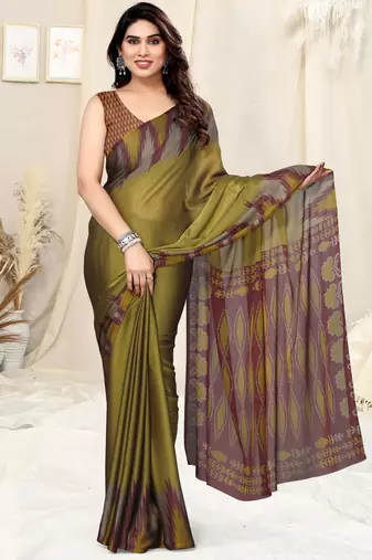 Mustard chiffon ikkat print geometric saree with unstitched blouse piece