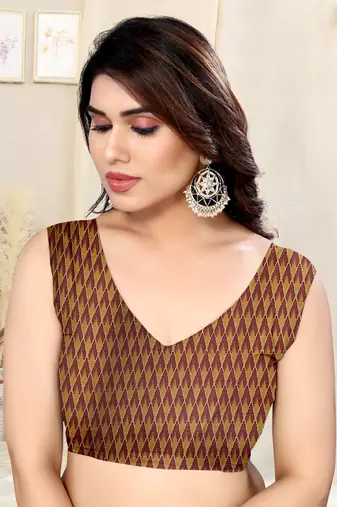 Mustard chiffon ikkat print geometric saree with unstitched blouse piece