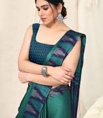 Teal Chiffon Ikkat Print Geometric Saree With Unstitched Blouse Piece