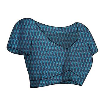 Teal Chiffon Ikkat Print Geometric Saree With Unstitched Blouse Piece 5