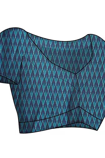 Teal Chiffon Ikkat Print Geometric Saree With Unstitched Blouse Piece
