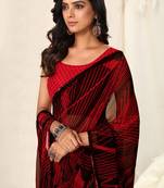 Black Georgette Geometric Print Sequinns Lace Saree With Unstitched Blouse Piece