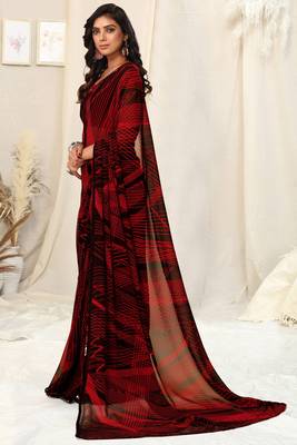 Black Georgette Geometric Print Sequinns Lace Saree With Unstitched Blouse Piece 3