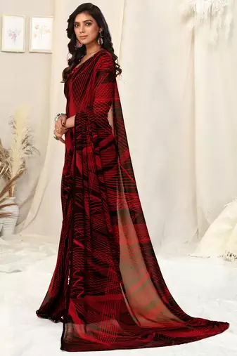 Black Georgette Geometric Print Sequinns Lace Saree With Unstitched Blouse Piece