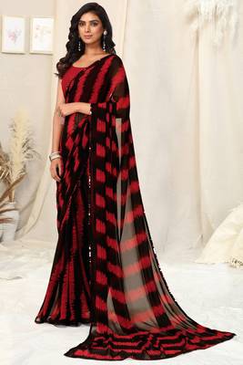 Black Georgette Geometric Print Sequinns Lace Saree With Unstitched Blouse Piece 2