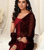 Black Georgette Geometric Print Sequinns Lace Saree With Unstitched Blouse Piece