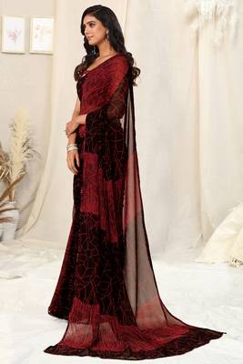Black Georgette Geometric Print Sequinns Lace Saree With Unstitched Blouse Piece 3