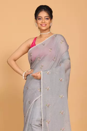 Kota embroidery sarees(Grey)