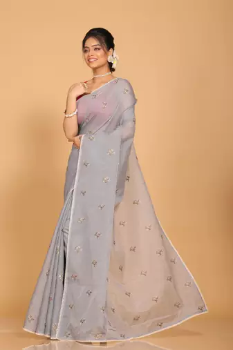 Kota embroidery sarees(Grey)