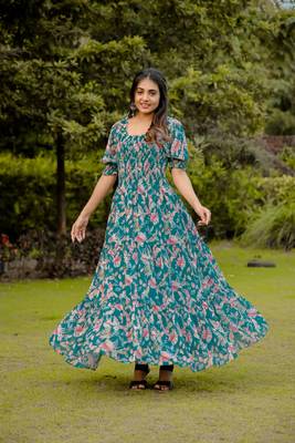 Rama colour georgette fabric smart printed partywear gown for trendy girls 1
