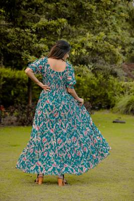 Rama colour georgette fabric smart printed partywear gown for trendy girls 3
