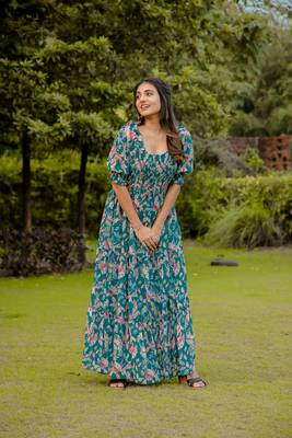 Rama colour georgette fabric smart printed partywear gown for trendy girls 5