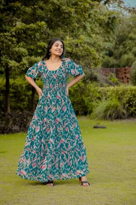 Rama colour georgette fabric smart printed partywear gown for trendy girls 6
