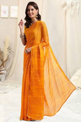 Yellow Chiffon Polka Dot Geometric Print Sequinns Lace Border Saree With Unstitched Blouse Piece 3