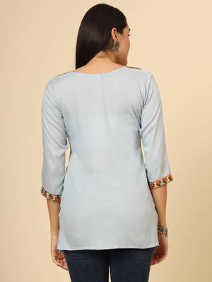 Grey colour chikankari work rayon fabric smart formal girlish looks 3