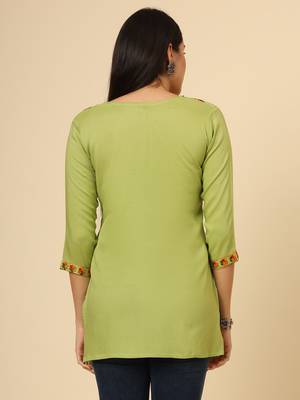 Green colour chikankari work rayon fabric smart formal girlish looks 3