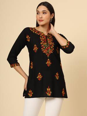 Black colour chikankari work rayon fabric smart formal girlish looks 1