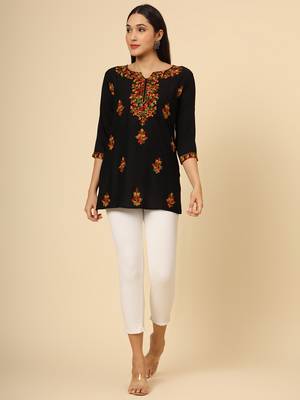 Black colour chikankari work rayon fabric smart formal girlish looks 2
