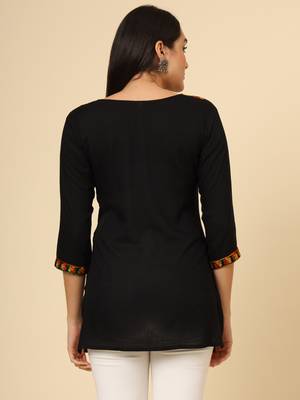Black colour chikankari work rayon fabric smart formal girlish looks 3