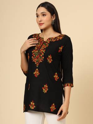 Black colour chikankari work rayon fabric smart formal girlish looks 4